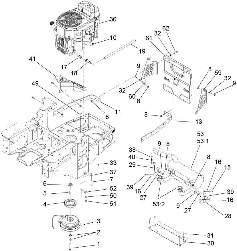 Engine, Clutch and Muffler Assembly