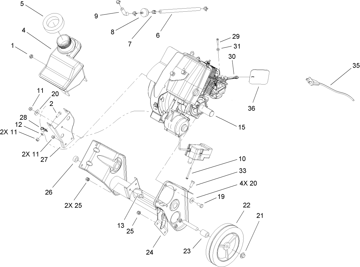 Engine, Gas Tank and Frame Assembly