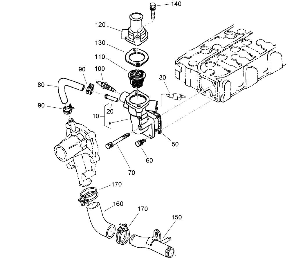 Water Flange and Thermostat Assembly