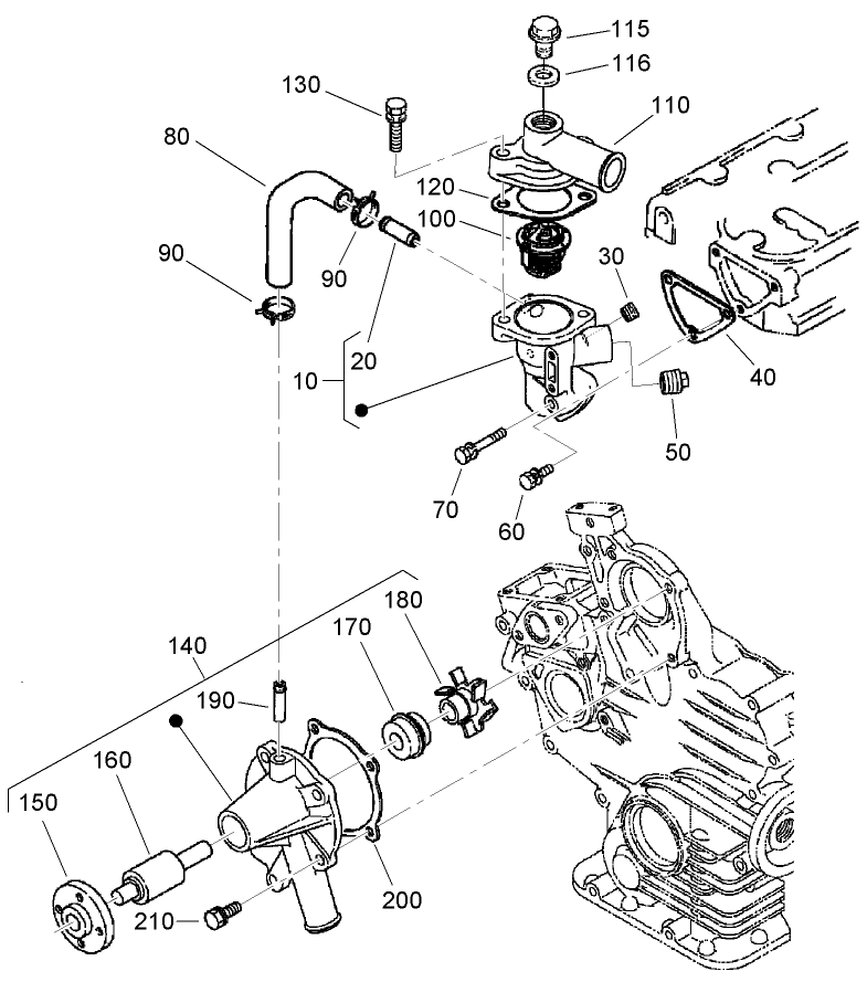Water Flange, Thermostat and Water Pump Assembly