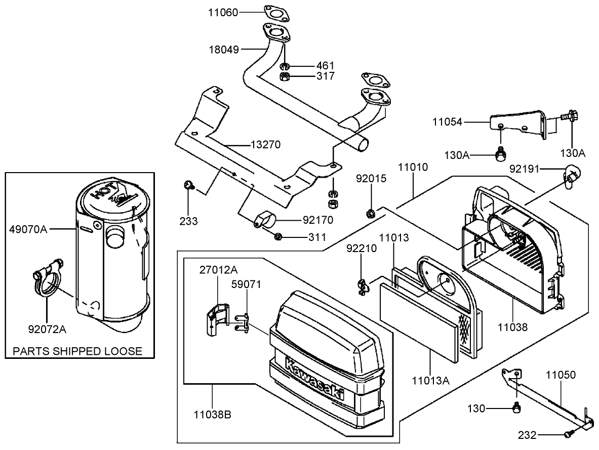 Air Filter and Muffler Assembly  Kawasaki FH541V-BS50-R