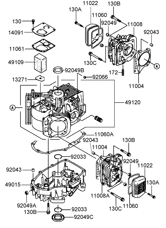 Cylinder and Crankcase Assembly  Kawasaki FH541V-BS50-R