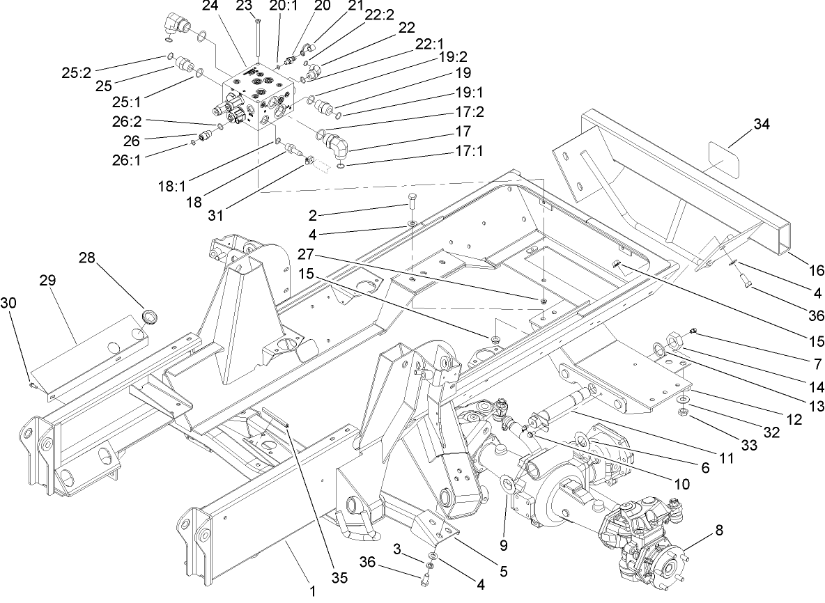 Frame, Rear Axle Mount and Bumper Assembly