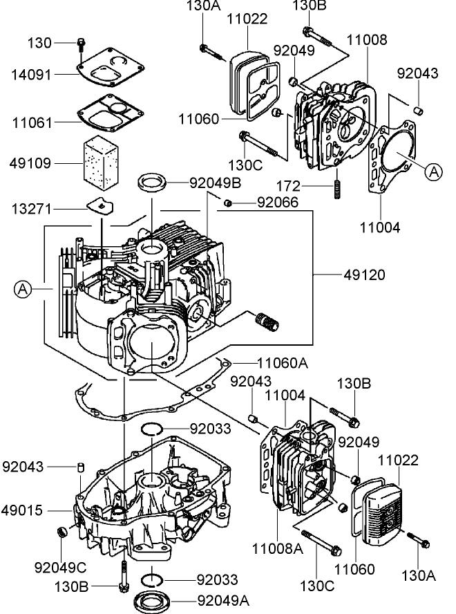 Cylinder and Crankcase Assembly  Kawasaki FH580V-DS28