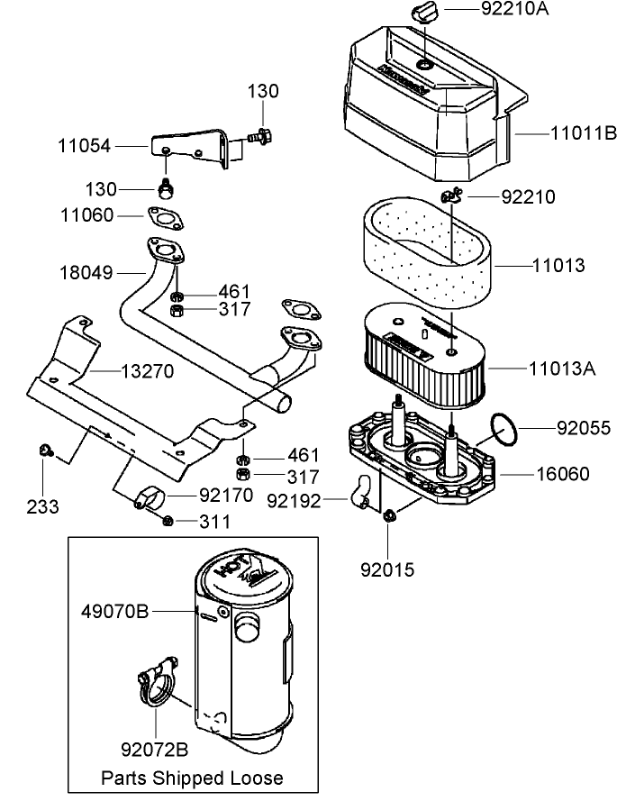 Air Filter and Muffler Assembly  Kawasaki FH580V-DS28