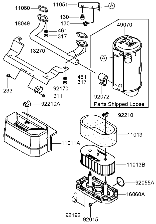 Air Filter and Muffler Assembly  Kawasaki FH541V-AS24