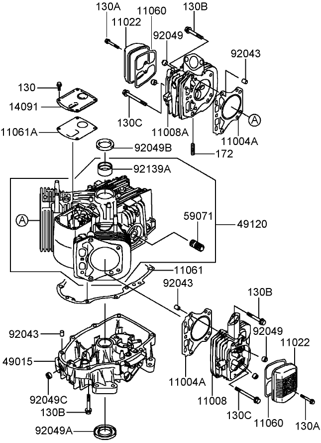 Cylinder and Crankcase Assembly  Kawasaki FH430V-DS28