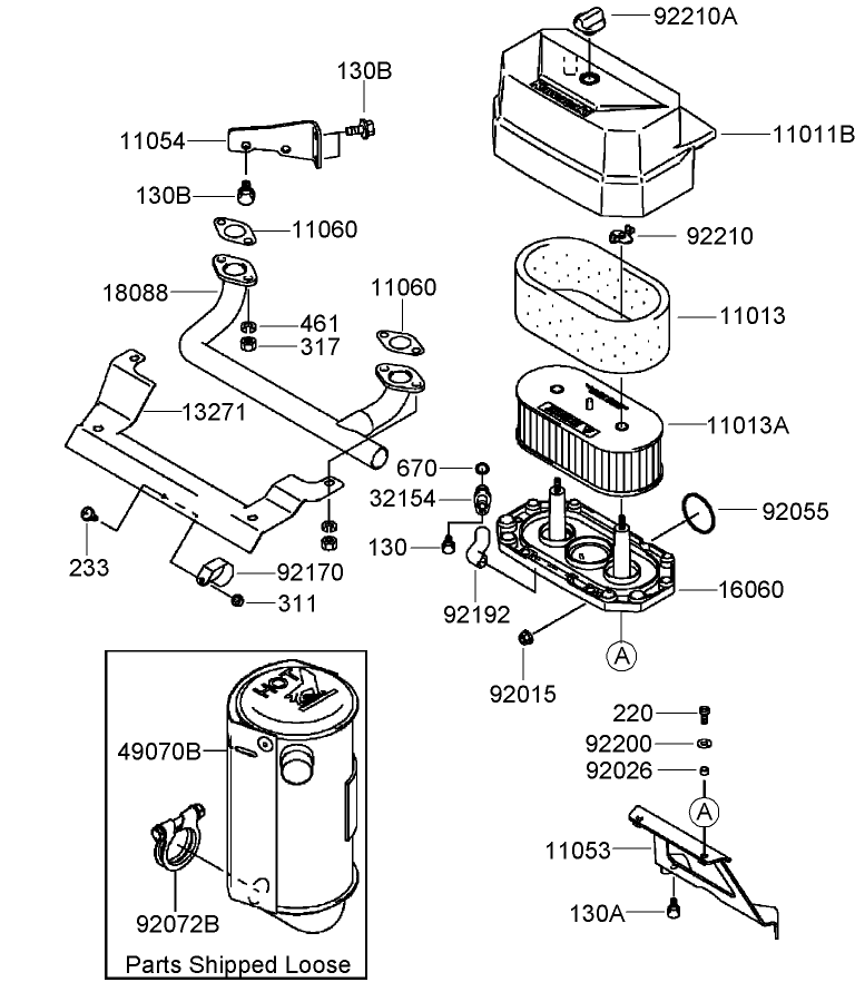 Air Filter and Muffler Assembly  Kawasaki FH430V-DS28