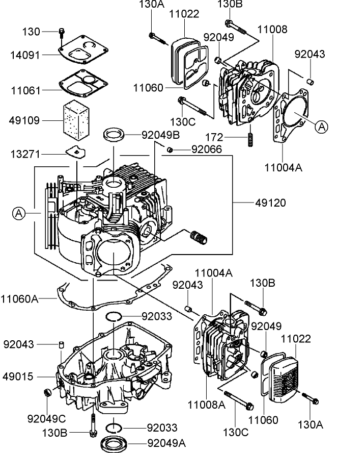 Cylinder and Crankcase Assembly  Kawasaki FH541V-ES30