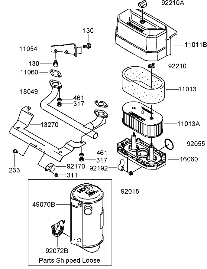 Air Filter and Muffler Assembly  Kawasaki FH541V-ES30