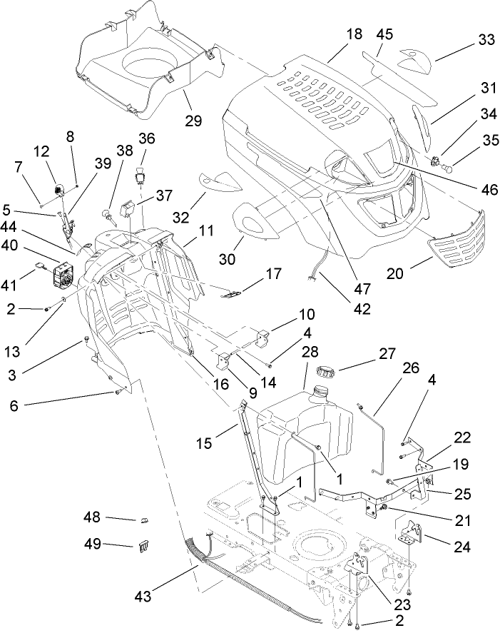 Fuel Tank and Hood Assembly