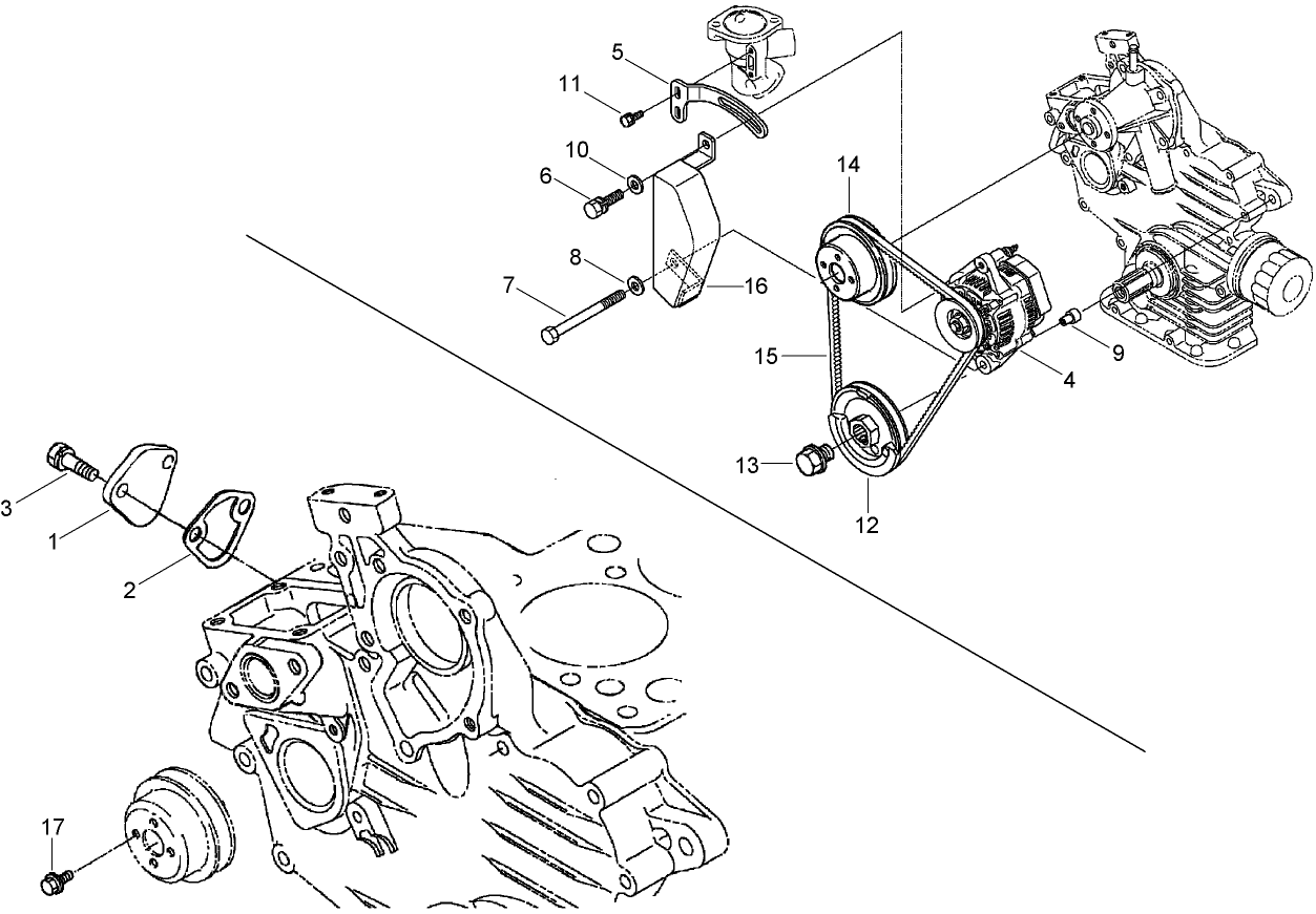 Alternator, Pulley and Fuel Pump Cover Assembly