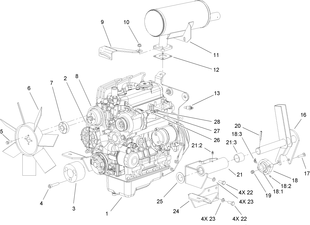 Engine, Fan and Muffler Assembly