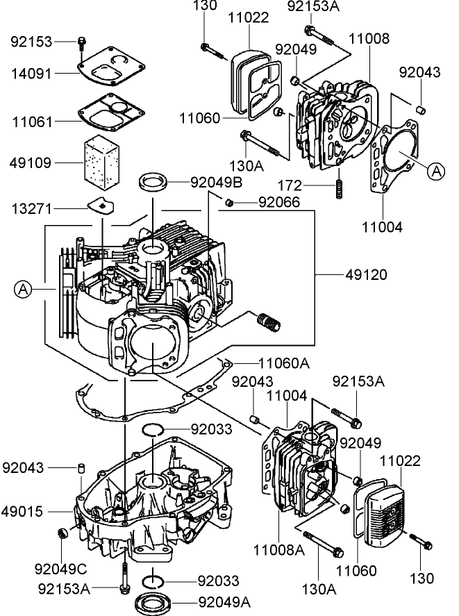 Cylinder and Crankcase Assembly Kawasaki FH580V-AS40-R