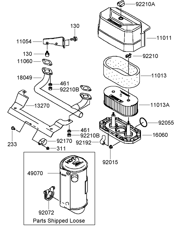 Air Filter and Muffler Assembly Kawasaki FH580V-AS40-R