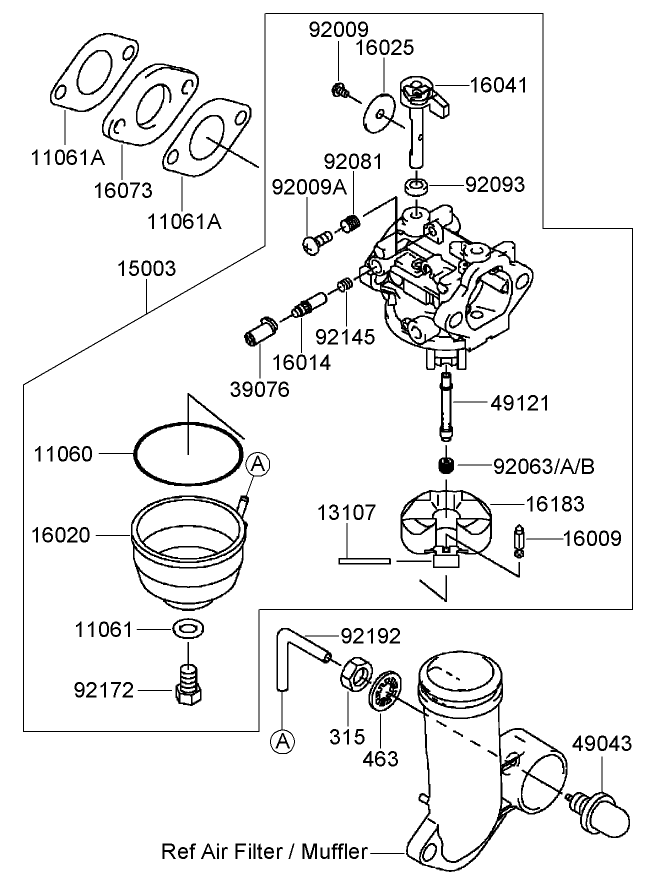 Carburetor Assembly Kawasaki FJ180V-AS28