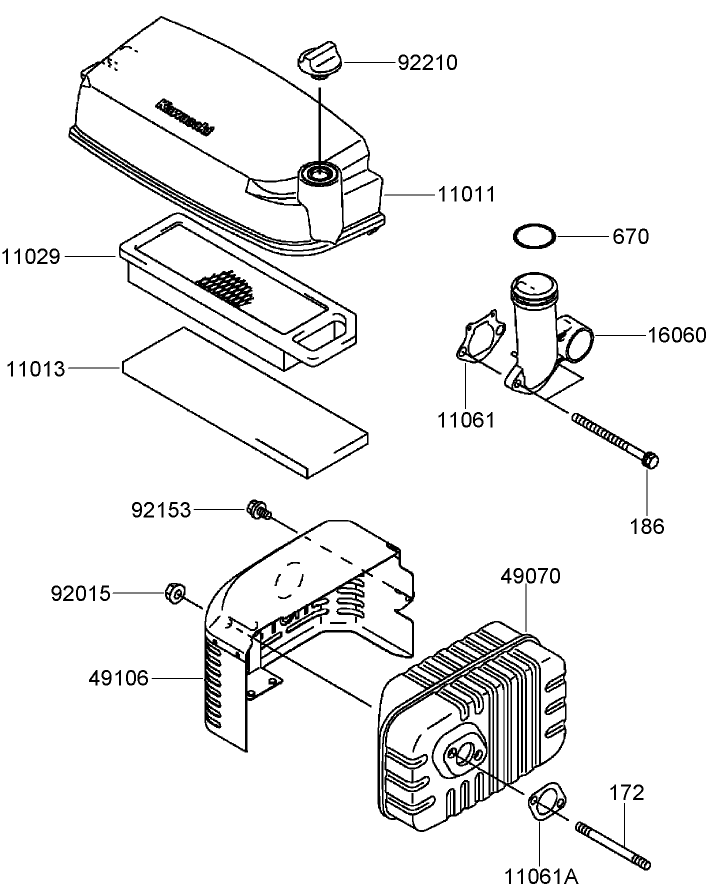 Air Filter and Muffler Assembly Kawasaki FJ180V-AS28