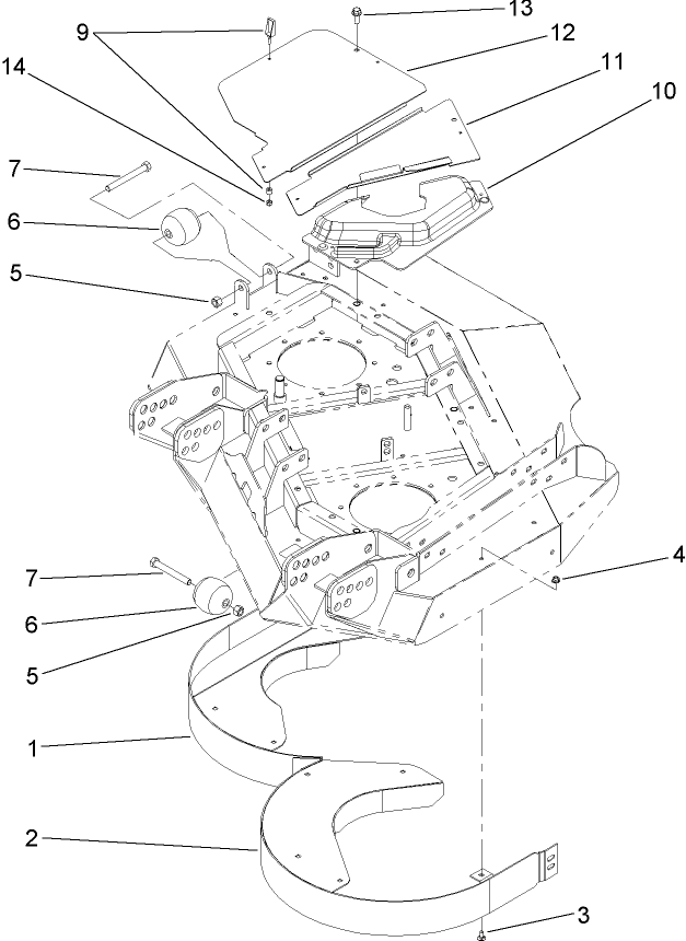 Left Hand Deck  Rear Discharge Chamber and Cover Assembly