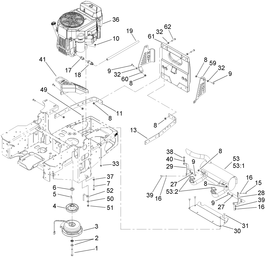 Engine, Clutch and Muffler Assembly