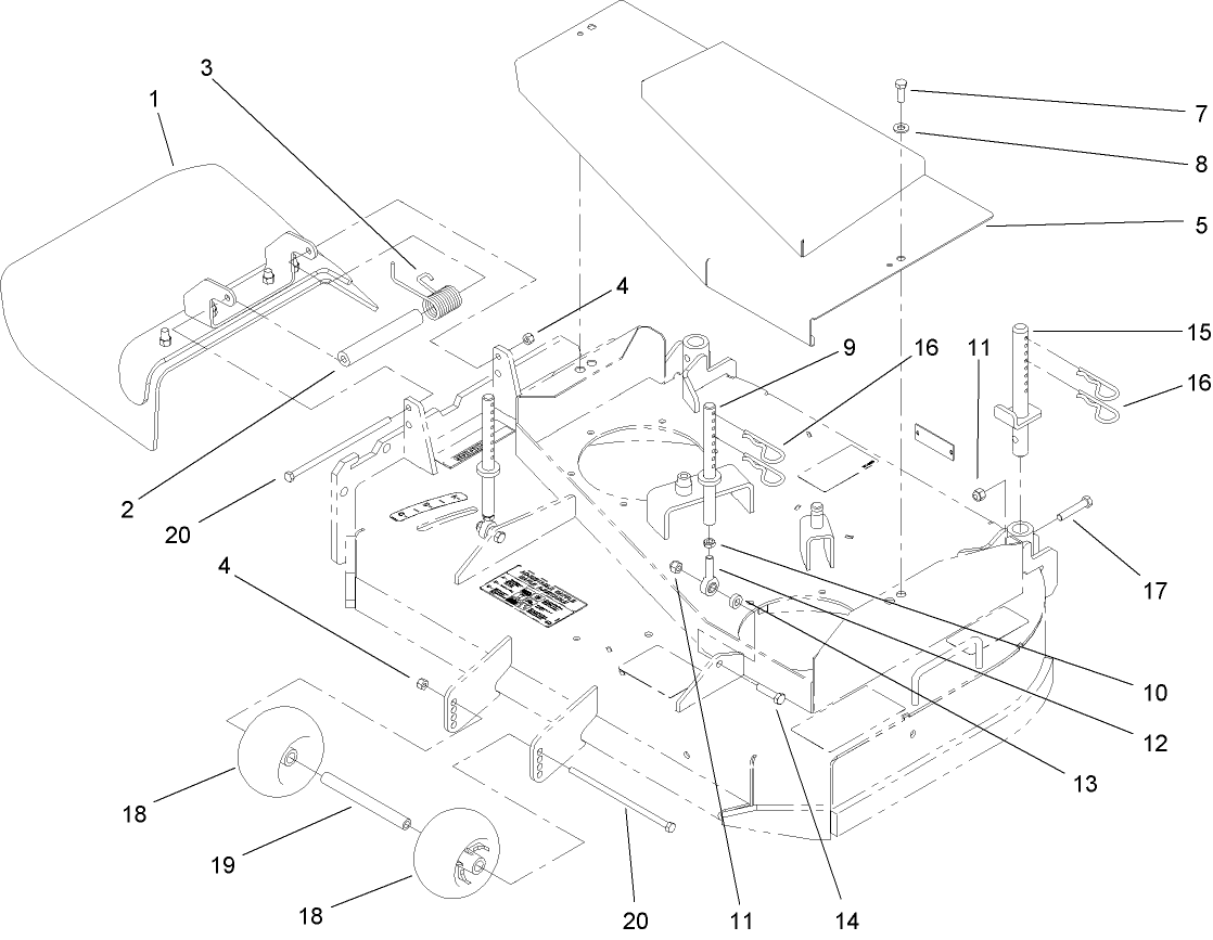Deck Deflector, Roller and Cover Assembly