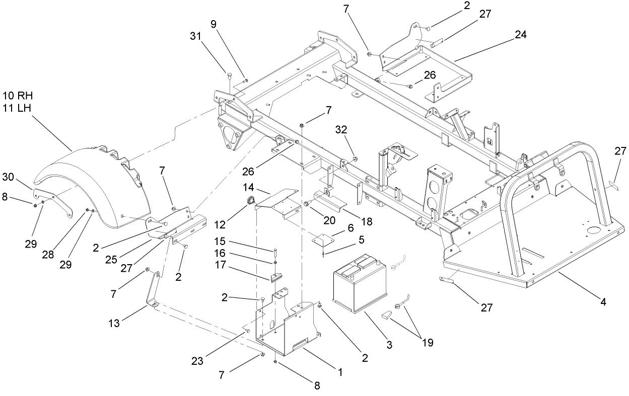Rear Fender and Battery Mount Assembly