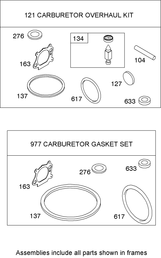 Carburetor Overhaul Kit  Briggs and Stratton 126T02-0206-E1