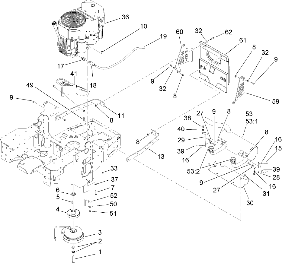 Engine, Clutch and Muffler Assembly