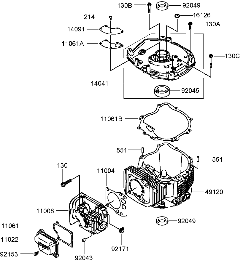 Cylinder and Crankcase Assembly Kawasaki FJ180V-AS31