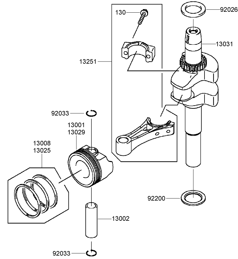 Piston and Crankshaft Assembly Kawasaki FJ180V-AS31
