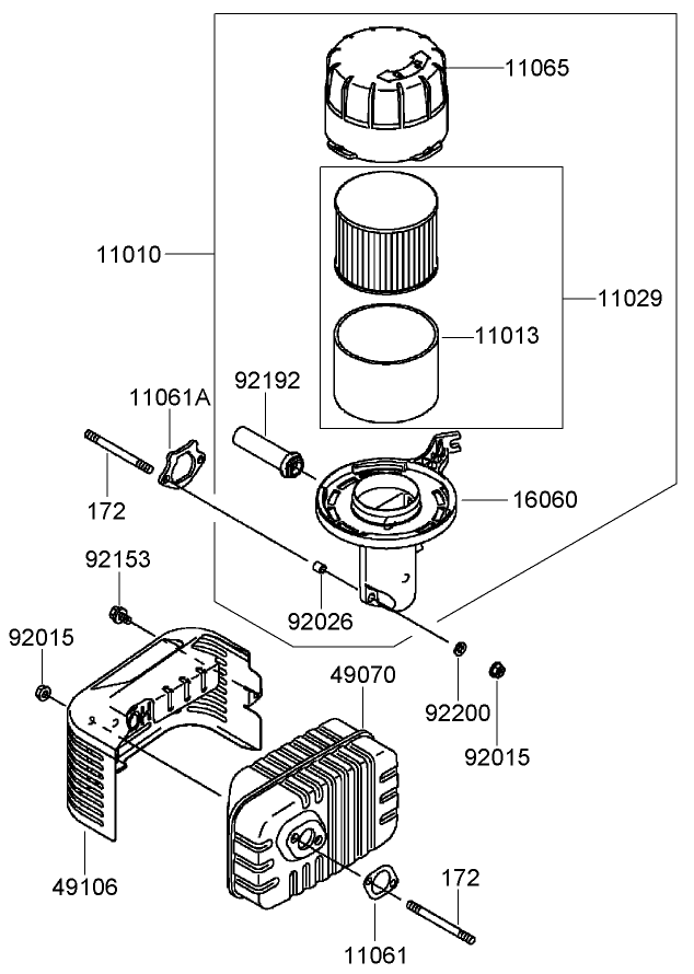 Air Filter and Muffler Assembly Kawasaki FJ180V-AS31