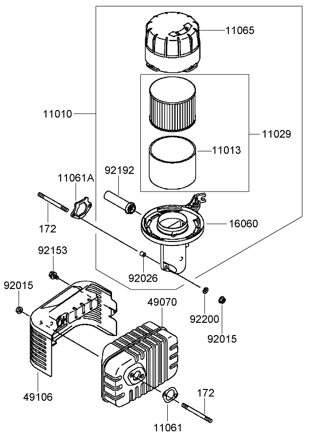 Air Filter and Muffler Assembly Kawasaki FJ180V-AS30