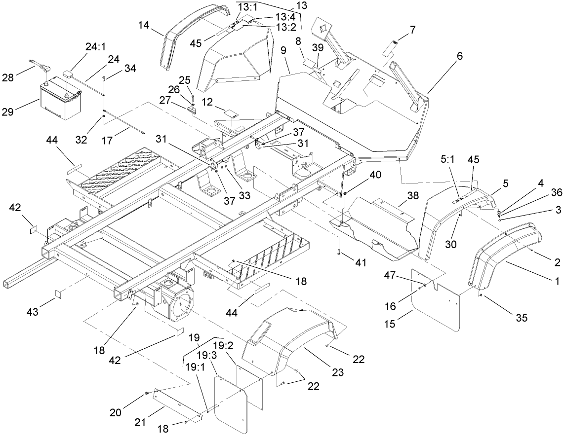 Frame, Fender and Battery Assembly