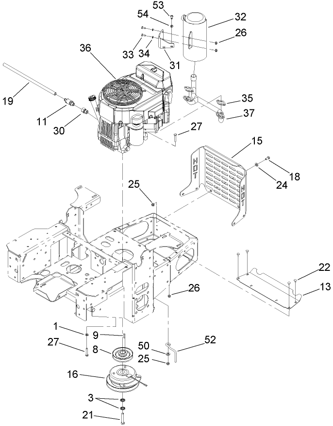 Engine, Clutch and Muffler Assembly
