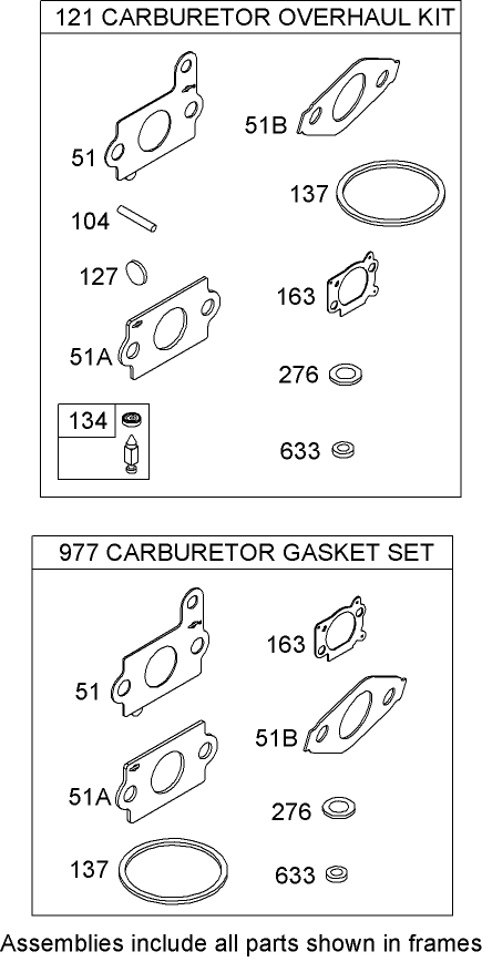 Carburetor Overhaul Kit  Briggs and Stratton 122602-0207-B1