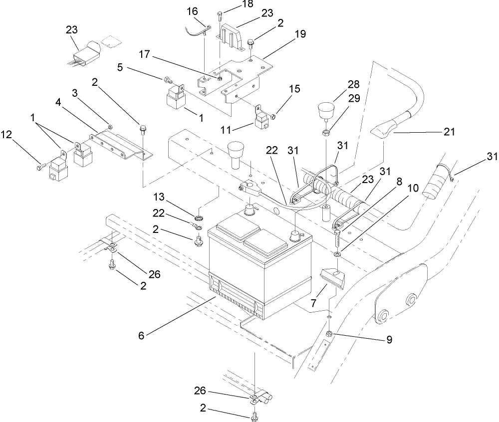 Battery and Electrical Component Assembly