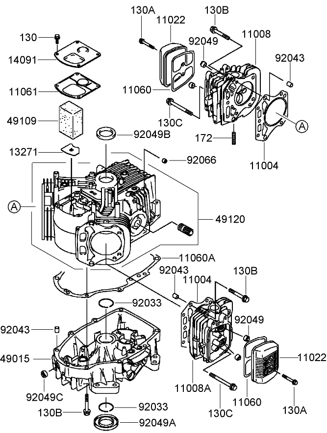 Cylinder and Crankcase Assembly Kawasaki FH541V-DS23