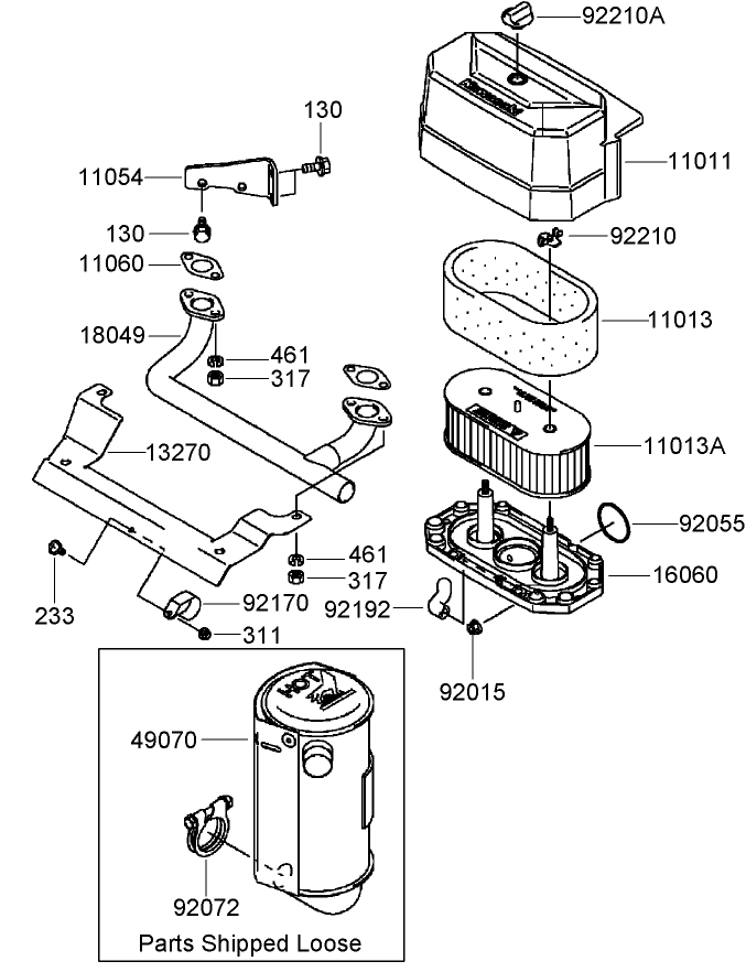 Air Filter and Muffler Assembly Kawasaki FH541V-DS23