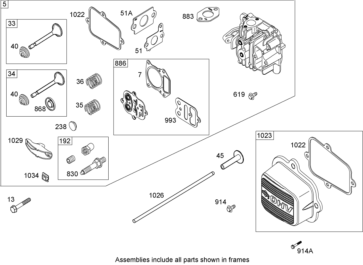 Cylinder Head Assembly Briggs and Stratton 122607-0208-B1