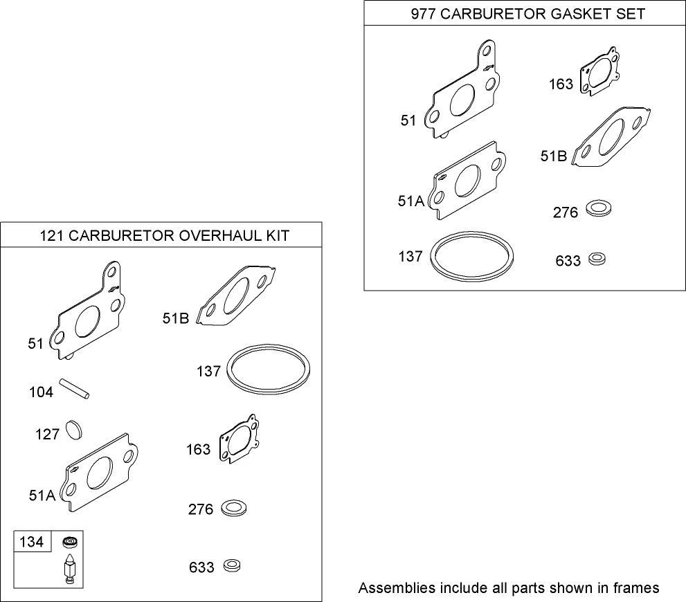 Carburetor Overhaul Kit Briggs and Stratton 122607-0208-B1