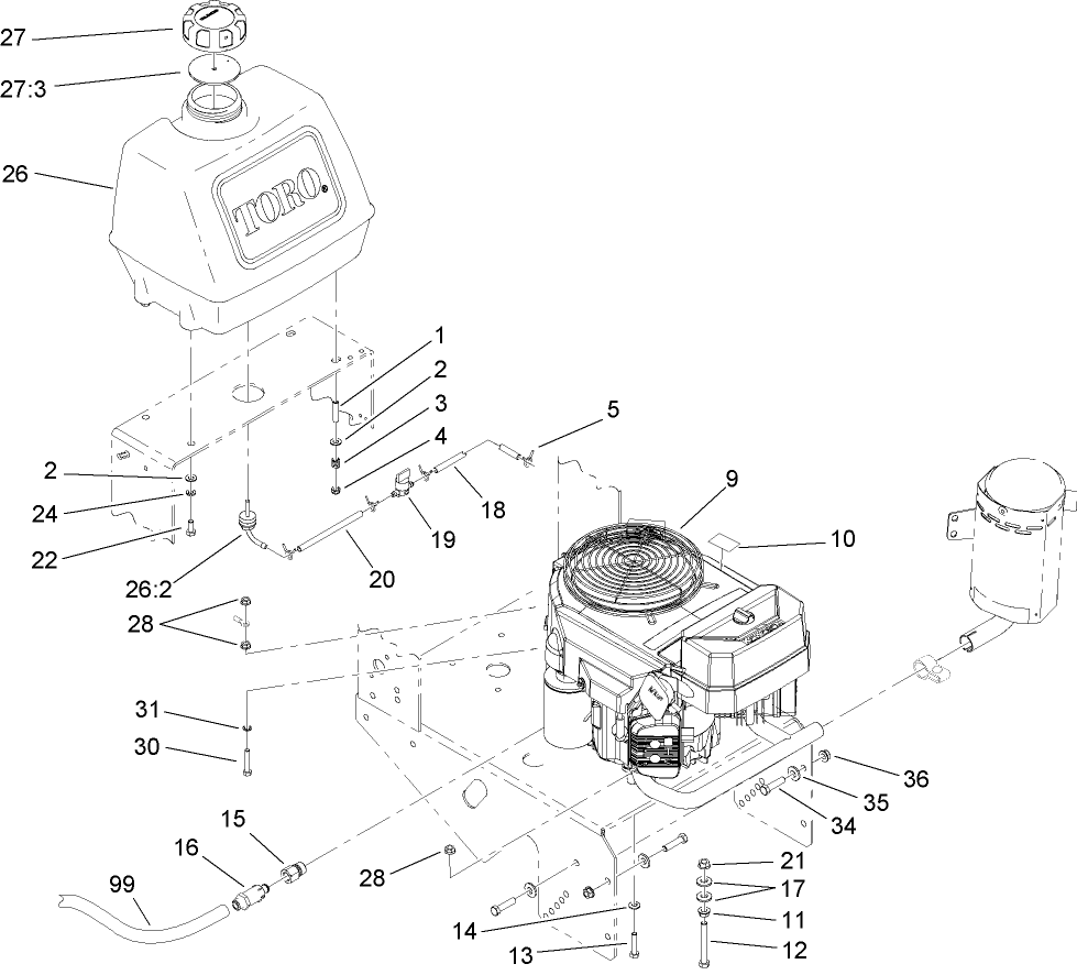 Engine and Fuel Tank Assembly