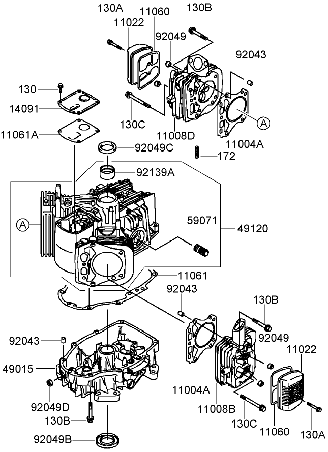 Cylinder and Crankcase Assembly  Kawasaki FH430V-CS25