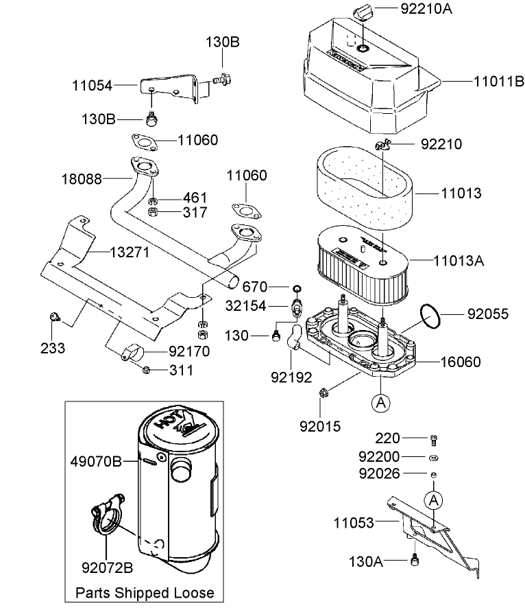 Air Filter and Muffler Assembly  Kawasaki FH430V-CS25