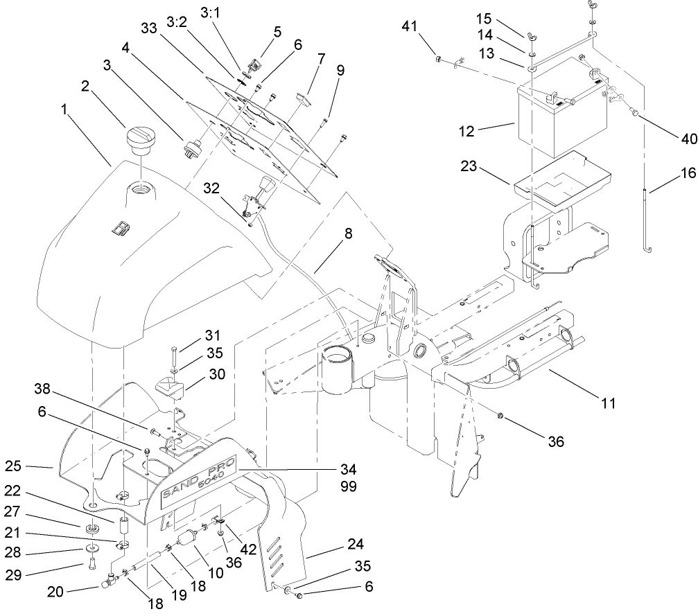 Fuel Tank and Battery Assembly