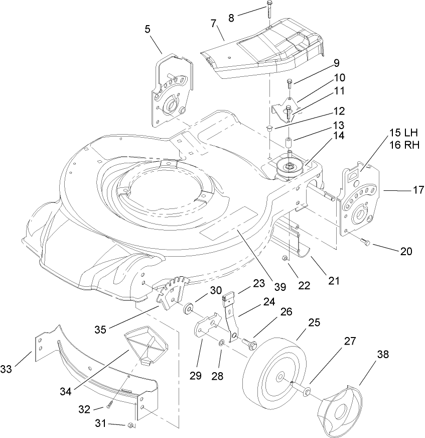 Housing, Handle Bracket and Wheel Assembly