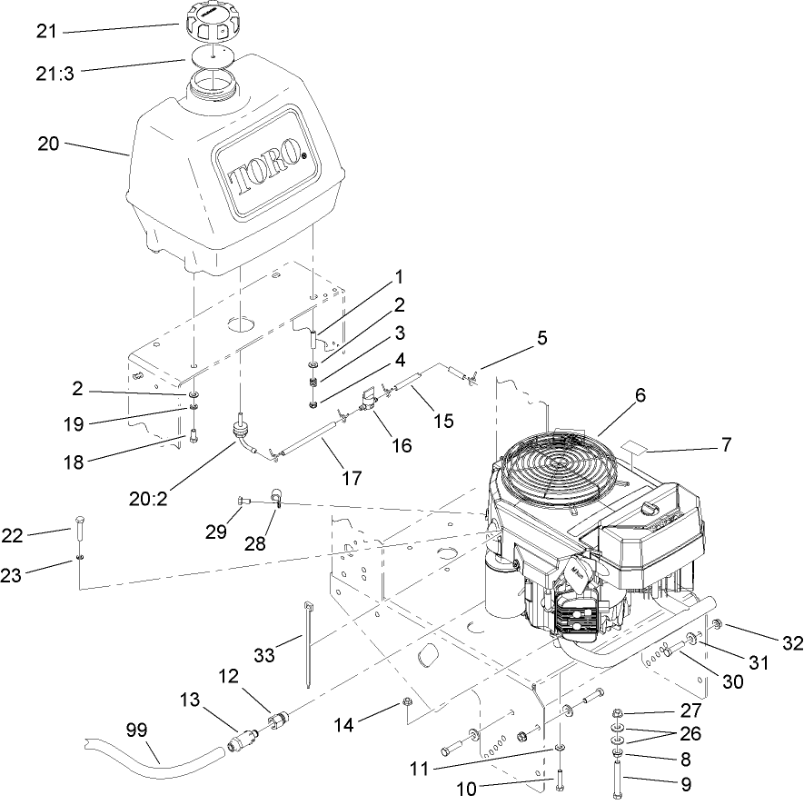 Engine and Fuel Tank Assembly