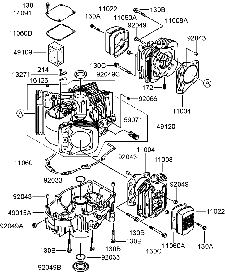 Cylinder and Crankcase Assembly Kawasaki FH680V-DS21
