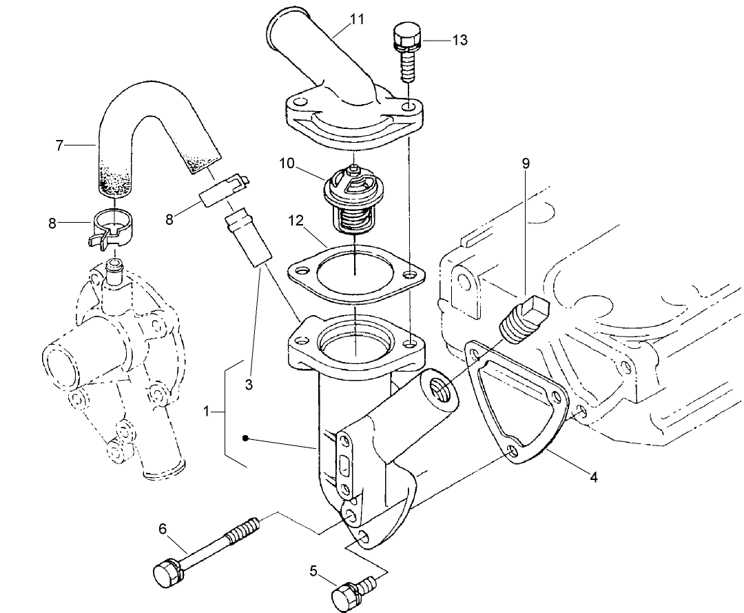 Water Flange and Thermostat Assembly