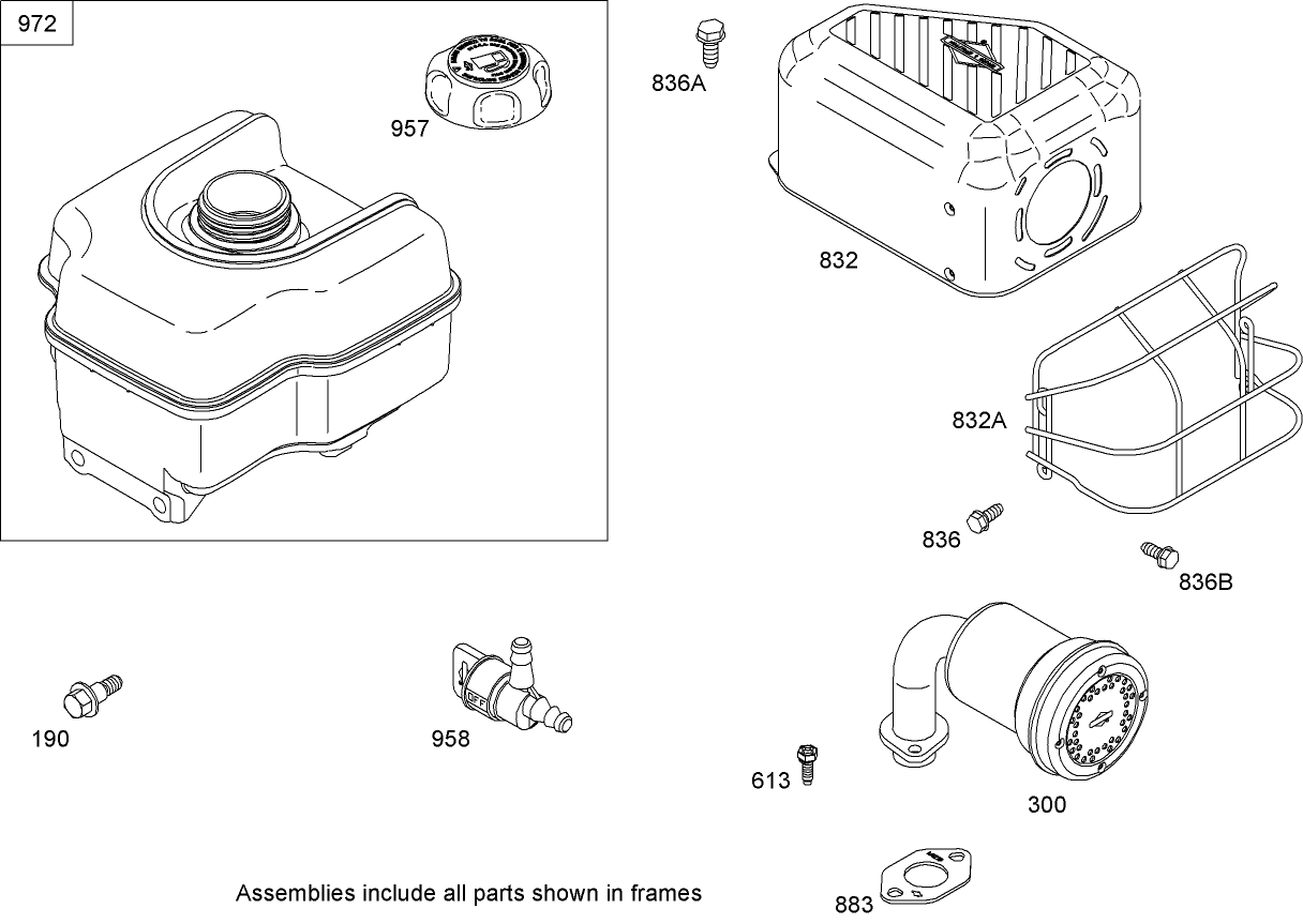 Muffler and Fuel Tank Assembly  Briggs and Stratton 126302-0210-B1