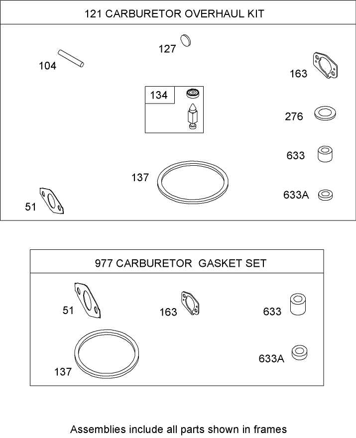 Carburetor Overhaul Kit  Briggs and Stratton 126302-0210-B1