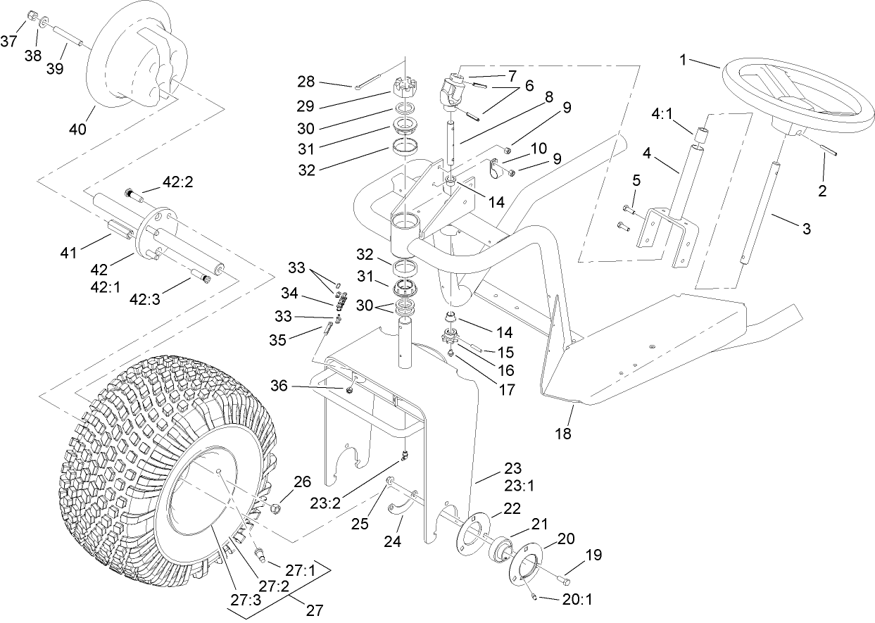 Front Wheel and Steering Assembly
